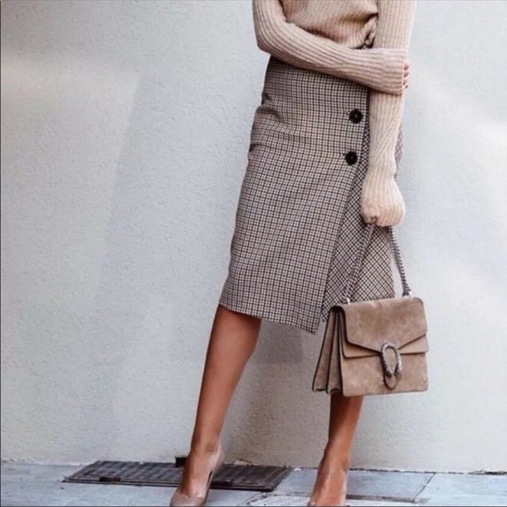 Nwt Zara Checked Wrap Midi Skirt Size M